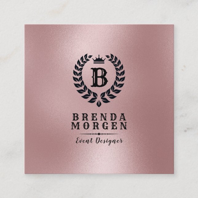 Schimmernder Rose-Gold & Black Laurel Wreath Quadratische Visitenkarte (Vorderseite)