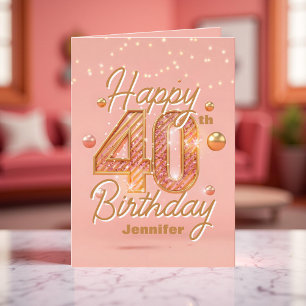 Schimmerndes Chic Blush Pink und Gold 40. Geburtst Karte