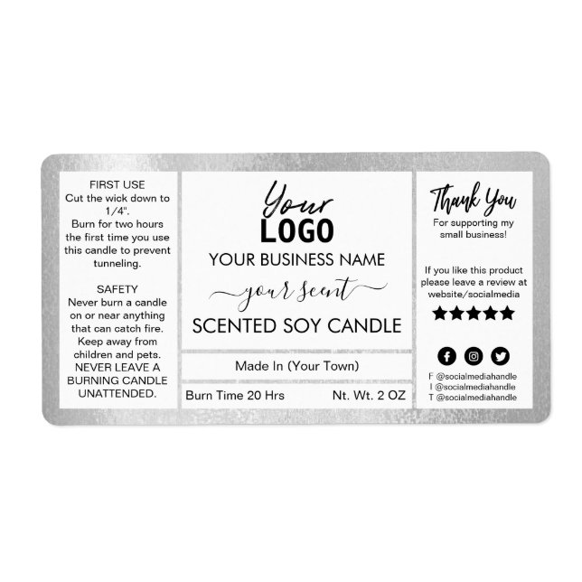Schimmerndes Silber Tinte Scented Soy Candle Label (Vorne)