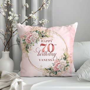 Schimmerndes Staubrosa-Blumenkissen 70. Geburtstag Kissen