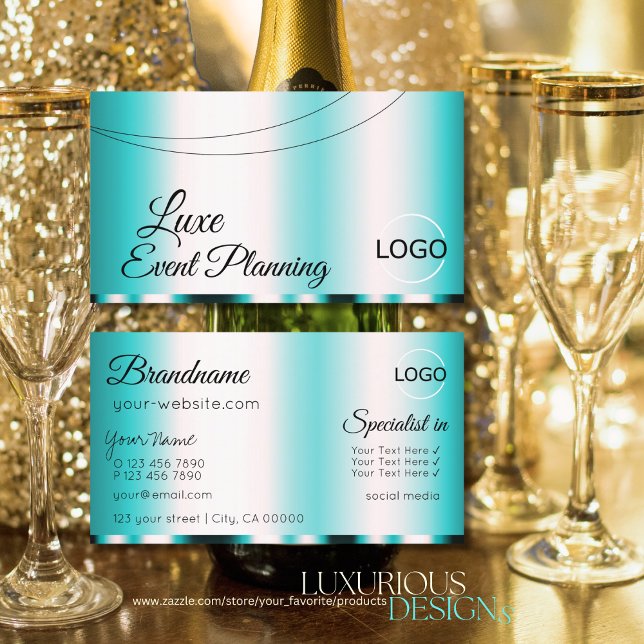 Schimmery Aquamarin Glamour mit Logo Stilvoll eleg Visitenkarte (Von Creator hochgeladen)