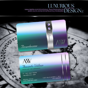 Schimmery Aquamarin Lila Ombre Silver Decoder Mono Visitenkarte