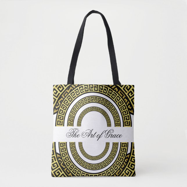 Schimmery Golden Foil Effekt Griechischer Meander  Tasche (Vorderseite)