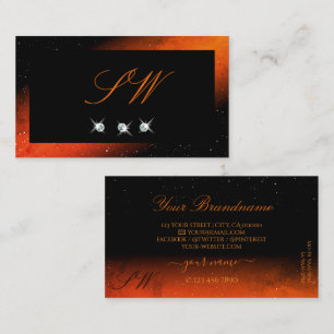 Schimmery Orange Black Sparkling Diamonds Monogram Visitenkarte