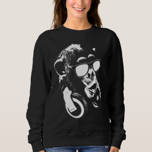 Schimpanse Affe mit Kopfhörern und Sonnenbrille Sweatshirt