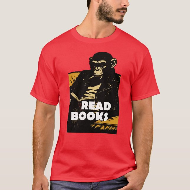 Schimpanse liest Bücher T-Shirt (Vorderseite)