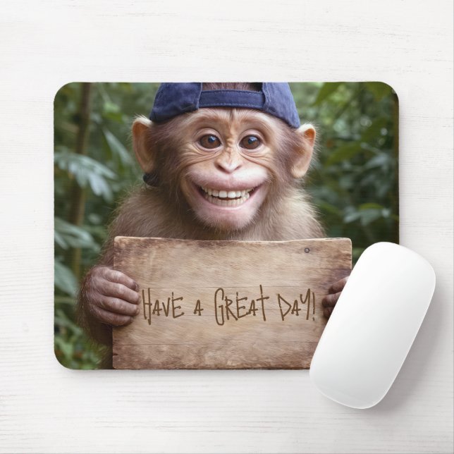 Schimpanse mit Holzschild Mousepad (Mit Mouse)