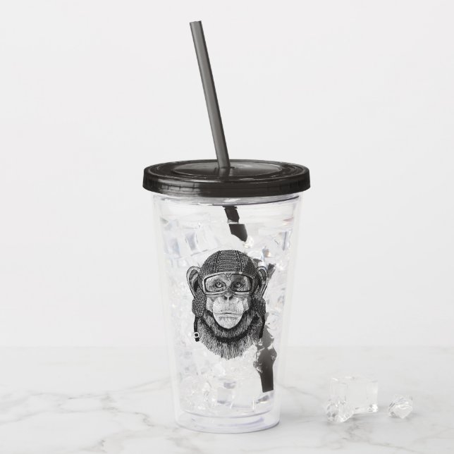 Schimpanse-Motorrad-Reiter Acryltrinkbecher (Vorderseite Ice)