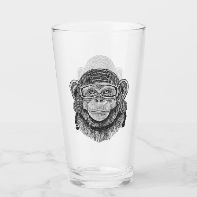 Schimpanse-Motorrad-Reiter Glas (Vorderseite)
