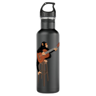 Schimpanse spielt akustische Gitarre. Funny Affe Edelstahlflasche