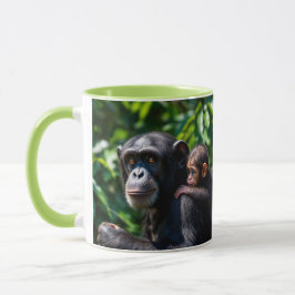 Schimpansen-Mama geht mit ihrem Baby spazieren. Tasse