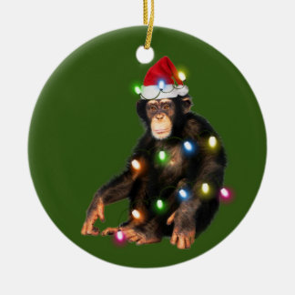 Schimpansen mit Hutlicht Weihnachten Keramik Ornament