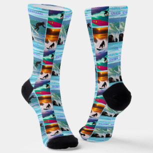 Schimpansen surfen Fotocollage, Crew Socken