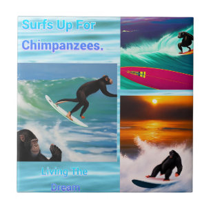 Schimpansen surfen Fotocollage, Keramik Tile Fliese