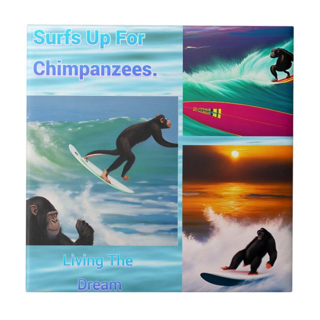 Schimpansen surfen Fotocollage, Keramik Tile Fliese (Vorderseite)