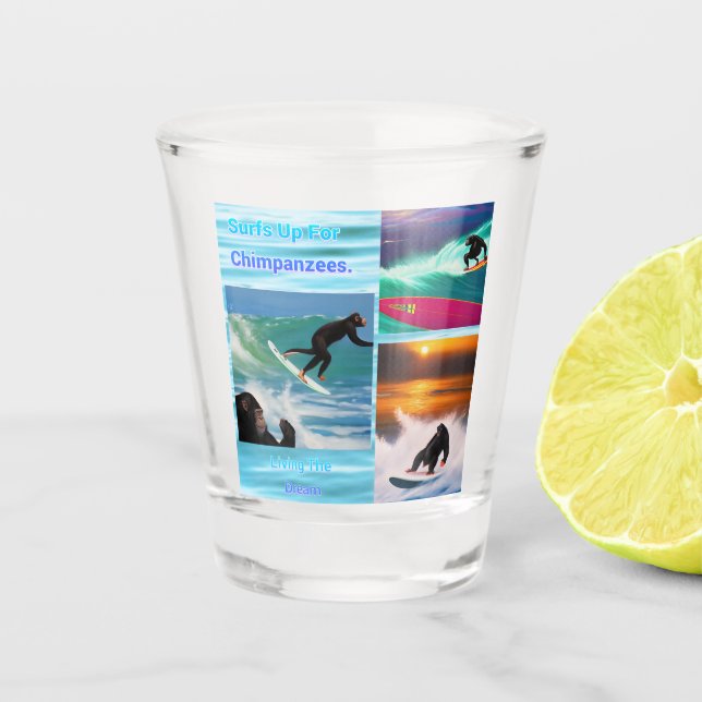 Schimpansen surfen FotoCollage, Shotglas Schnapsglas (Vorderseite)