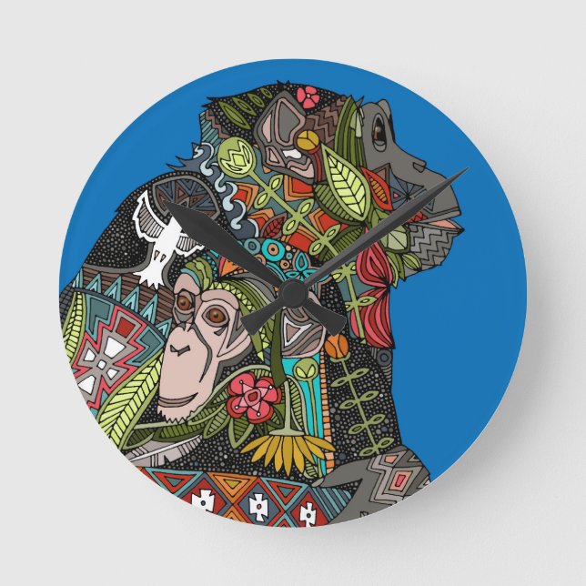 Schimpansenblau Liebe Runde Wanduhr (Vorderseite)
