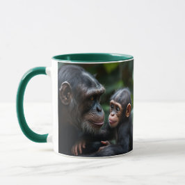 Schimpansenfamilie: eine Affenmutter und ihr Baby. Tasse
