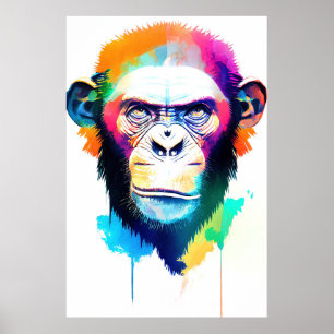Schimpanzee Ape Wildnatur Tierfarbenschmerzen Poster