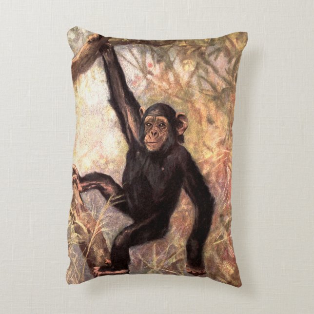 Schimpanzee Monkey von CE Swan, Vintage Wildtiere Dekokissen (Rückseite(Vertikal))