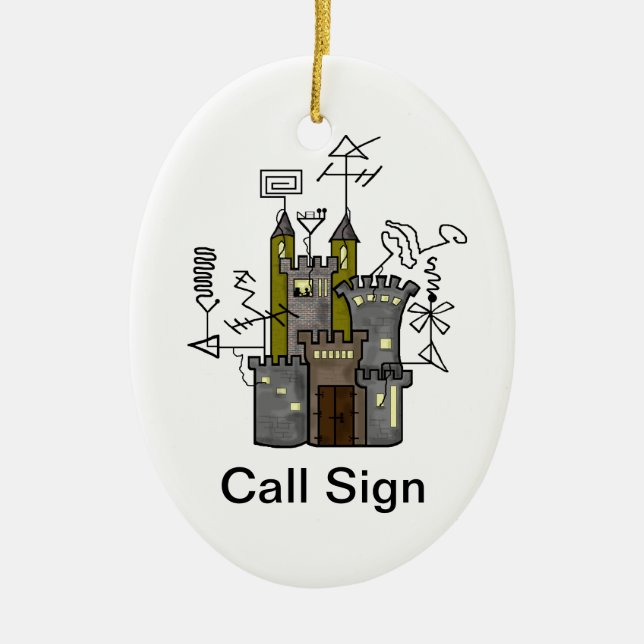 Schinken-Radio- Shackschloss-Weihnachtsverzierung Keramikornament (Vorne)