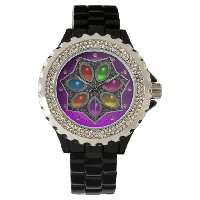 SCHINKSTAR MIT FARBEN GEMSTONEN, Lila Armbanduhr (Vorderseite)