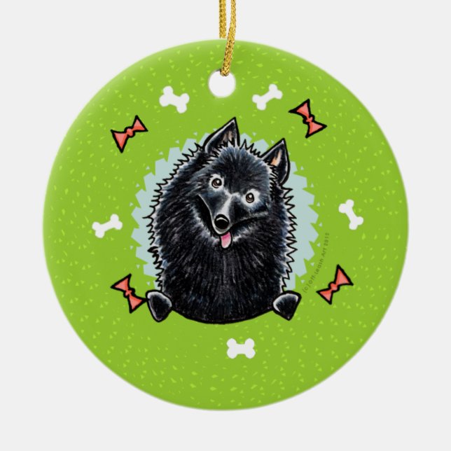 Schipperke Christmas Wreath Keramik Ornament (Vorne)