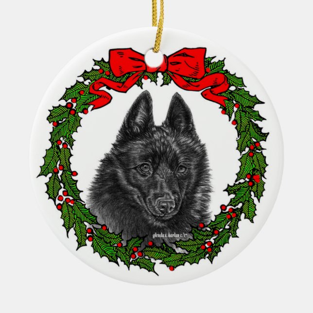 Schipperke Dog Art von Glenda S. Harlan Keramik Ornament (Vorne)