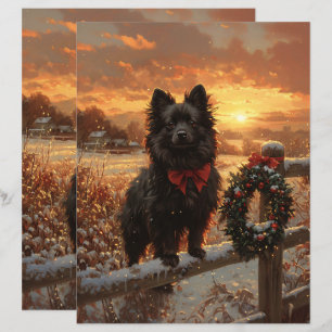 Schipperke Dog Rustic Winter Scrapbook Paper