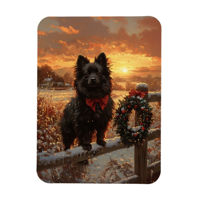 Schipperke Dog Rustic Winter Sunset Magnet (Vertikal)