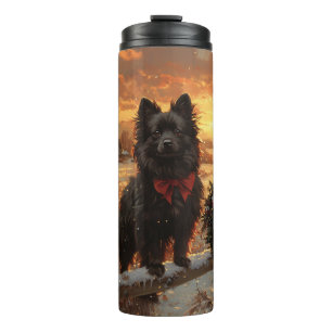 Schipperke Dog Rustic Winter Sunset Thermosbecher