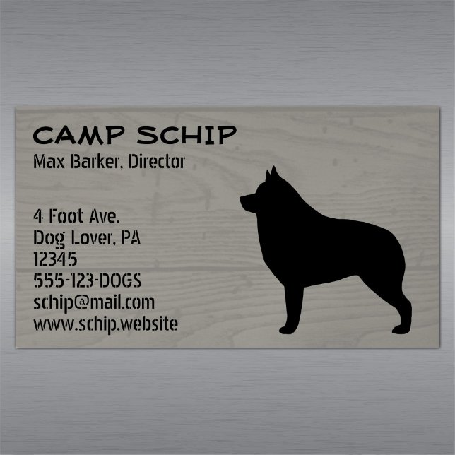 Schipperke Dog Silhouette Imitate Holzkörner Magnetische Visitenkarte (Von Creator hochgeladen)