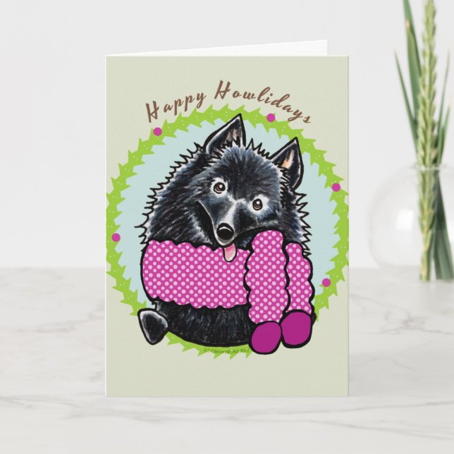 Schipperke Happy Howlidays Feiertagskarte (Vorderseite)
