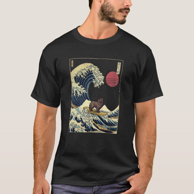 Schipperke Japanisch Kanagawa Wave Surf Dog T-Shirt (Vorderseite)