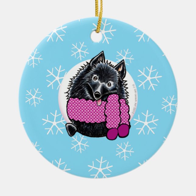 Schipperke Lass es schneien Keramikornament (Vorne)