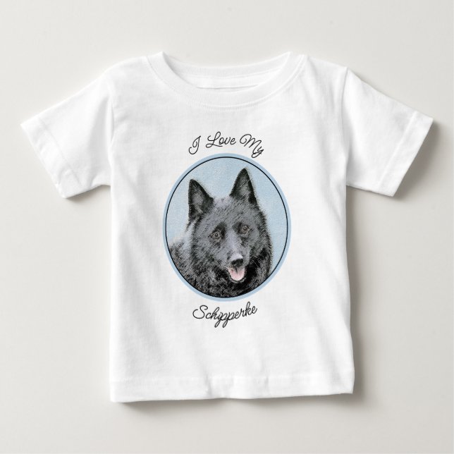 Schipperke Malerei - Niedliche Original Dog Art Baby T-shirt (Vorderseite)
