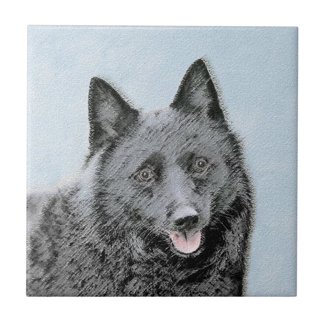 Schipperke Malerei - Niedliche Original Dog Art Fliese (Vorderseite)