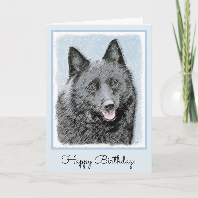 Schipperke Malerei - Niedliche Original Dog Art Karte (Vorderseite)