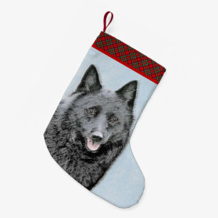 Schipperke Malerei - Niedliche Original Dog Art Kleiner Weihnachtsstrumpf