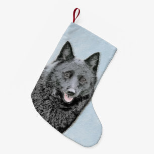 Schipperke Malerei - Niedliche Original Dog Art Kleiner Weihnachtsstrumpf