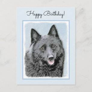 Schipperke Malerei - Niedliche Original Dog Art Postkarte