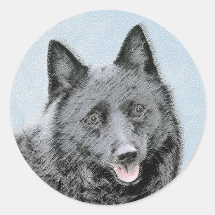 Schipperke Malerei - Niedliche Original Dog Art Runder Aufkleber