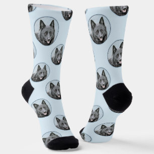 Schipperke Malerei Schwarzer Niedlicher Hund Kunst Socken