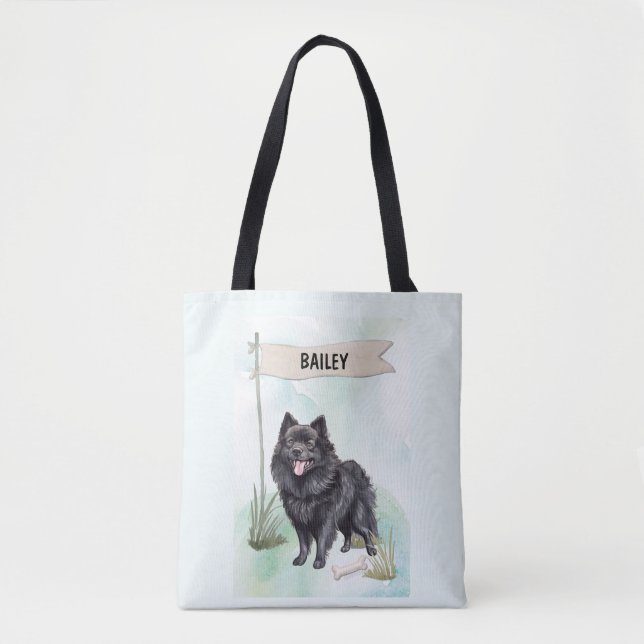 Schipperke Watercolor Personalized Dog Tasche (Vorderseite)
