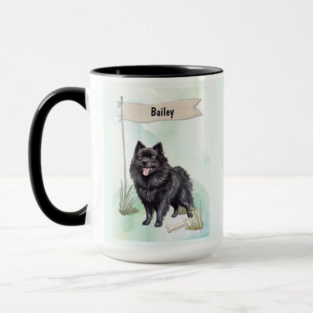 Schipperke Watercolor Personalized Dog Tasse (Links)