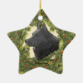 Schipperke Wreath Keramik Ornament