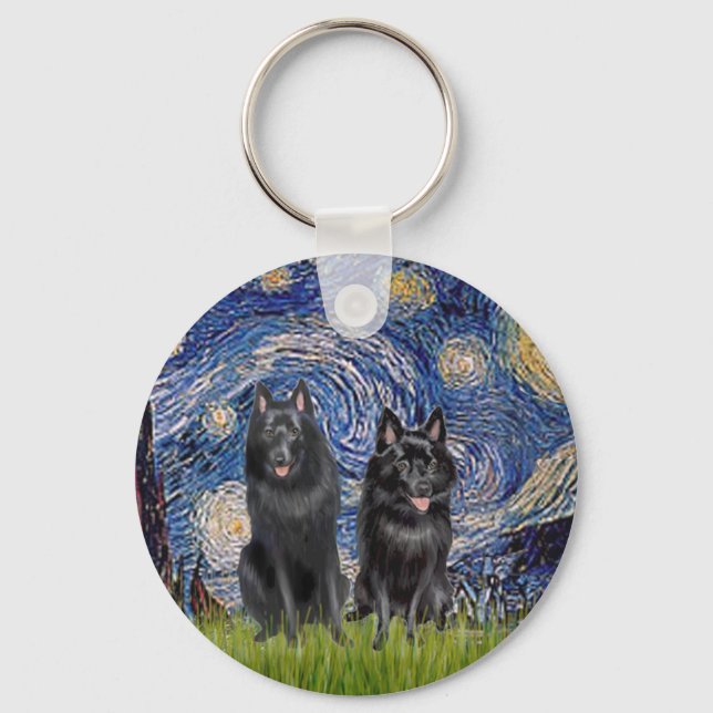 Schipperkes (zwei) - Starry Night Schlüsselanhänger (Vorderseite)