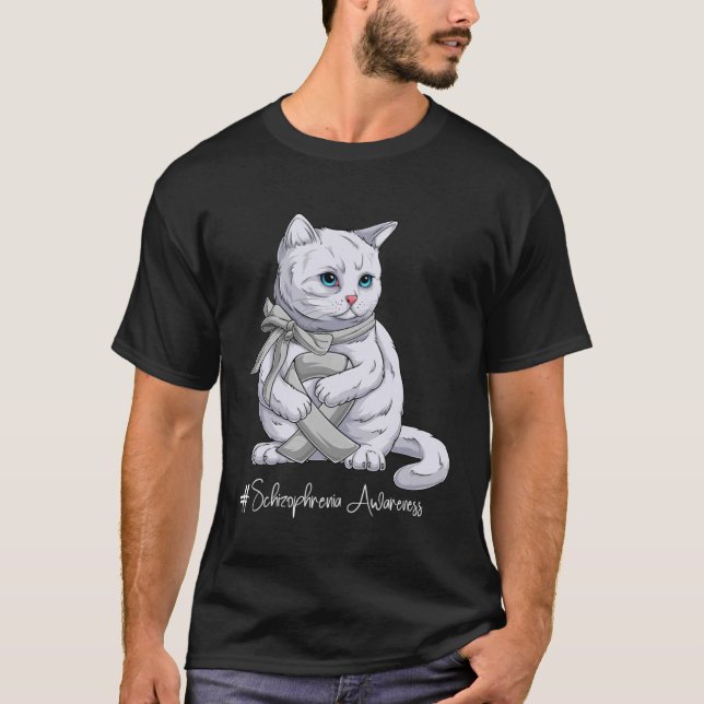 Schizophrenie Bewusstseinsmonat Silbermond-Ribbon- T-Shirt (Vorderseite)