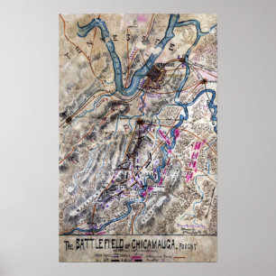 Schlacht bei Chickamauga - Panoramabalkarte des Zi Poster