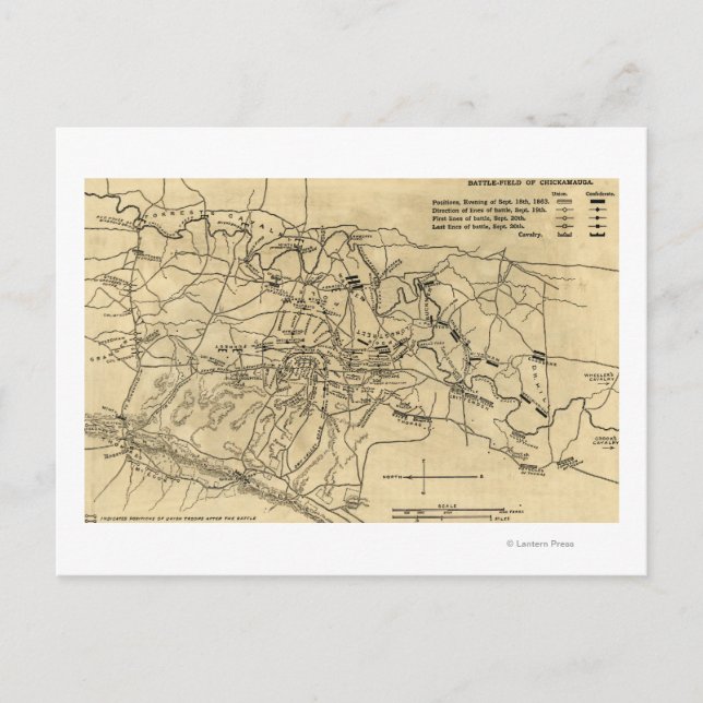 Schlacht bei Chickamauga - Panoramabalkarte des Zi Postkarte (Vorderseite)